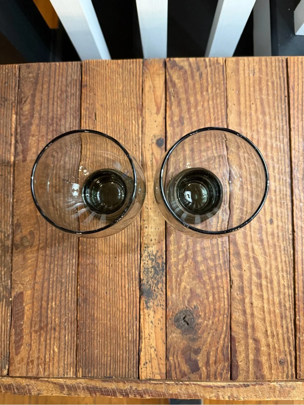 Pair of vintage MCM Libbey Stax smoke gray pedestal glasses